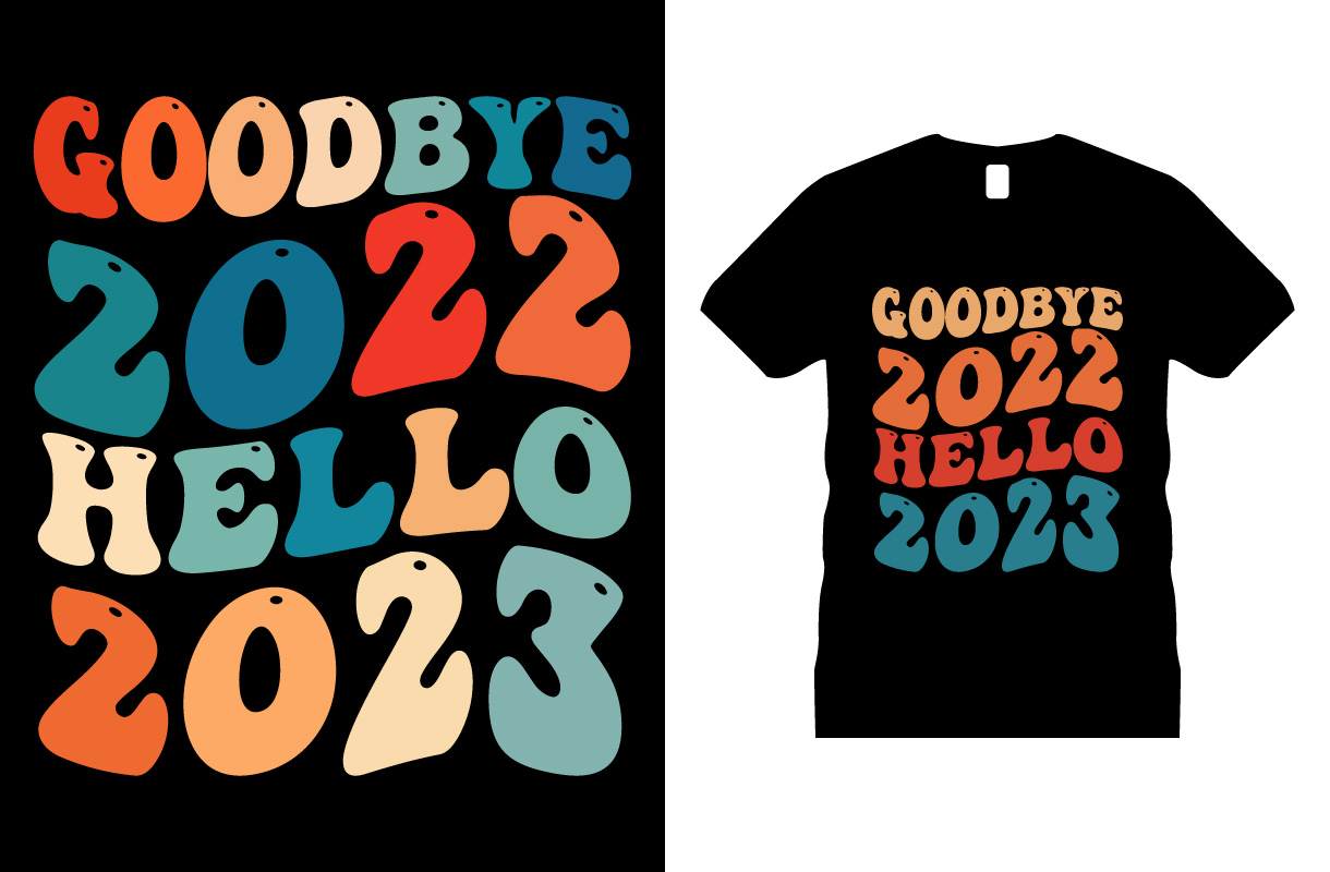 Black t-shirt with colorful lettering.