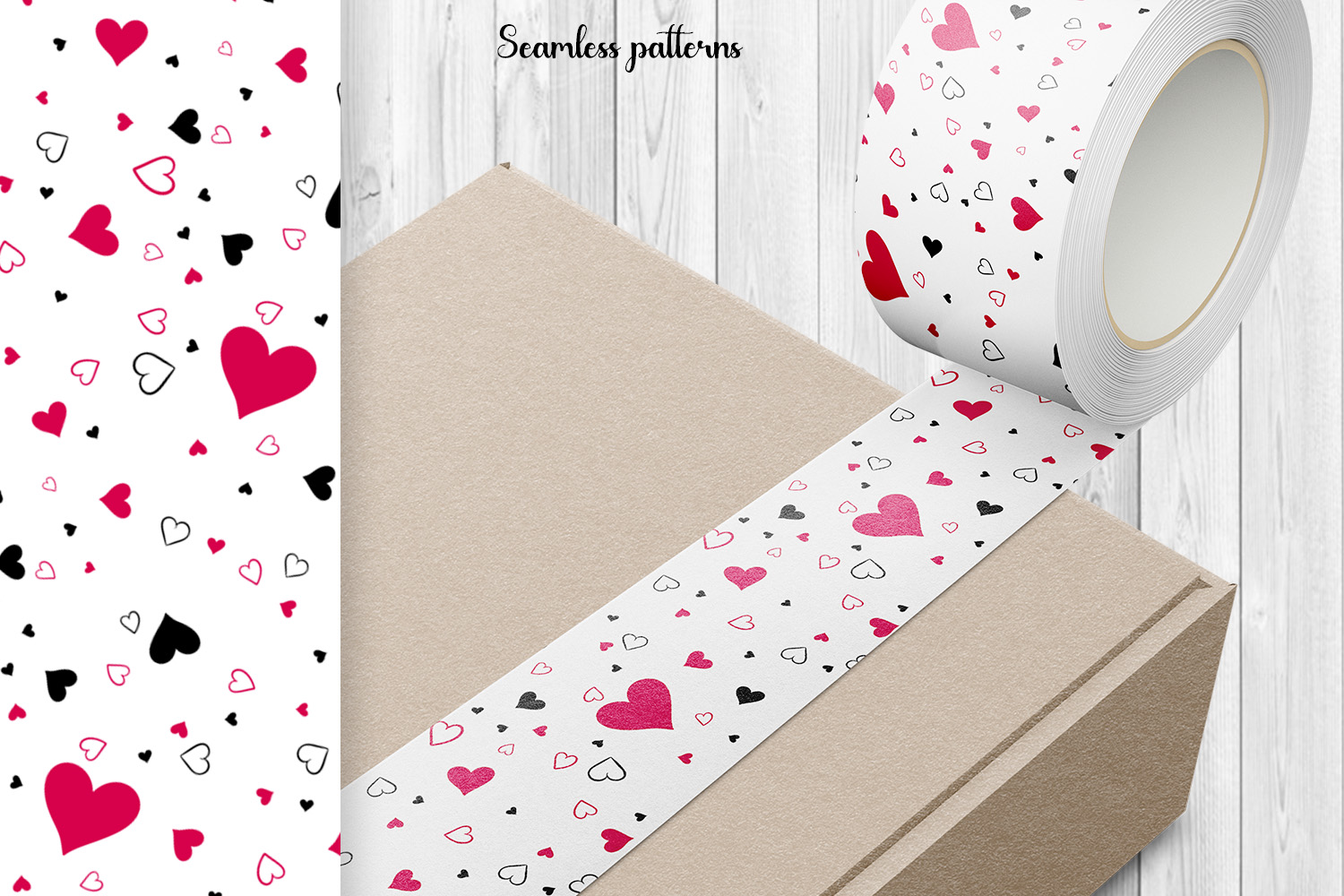 Hearts Valentines Day Seamless Mockup Paper Template preview image.