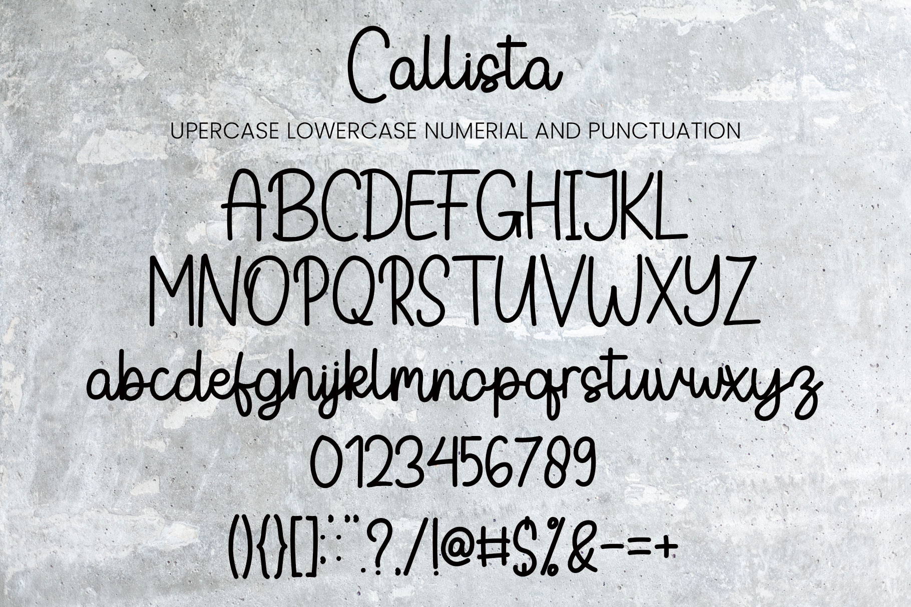 Image with symbols and letters of enchanting font Callista