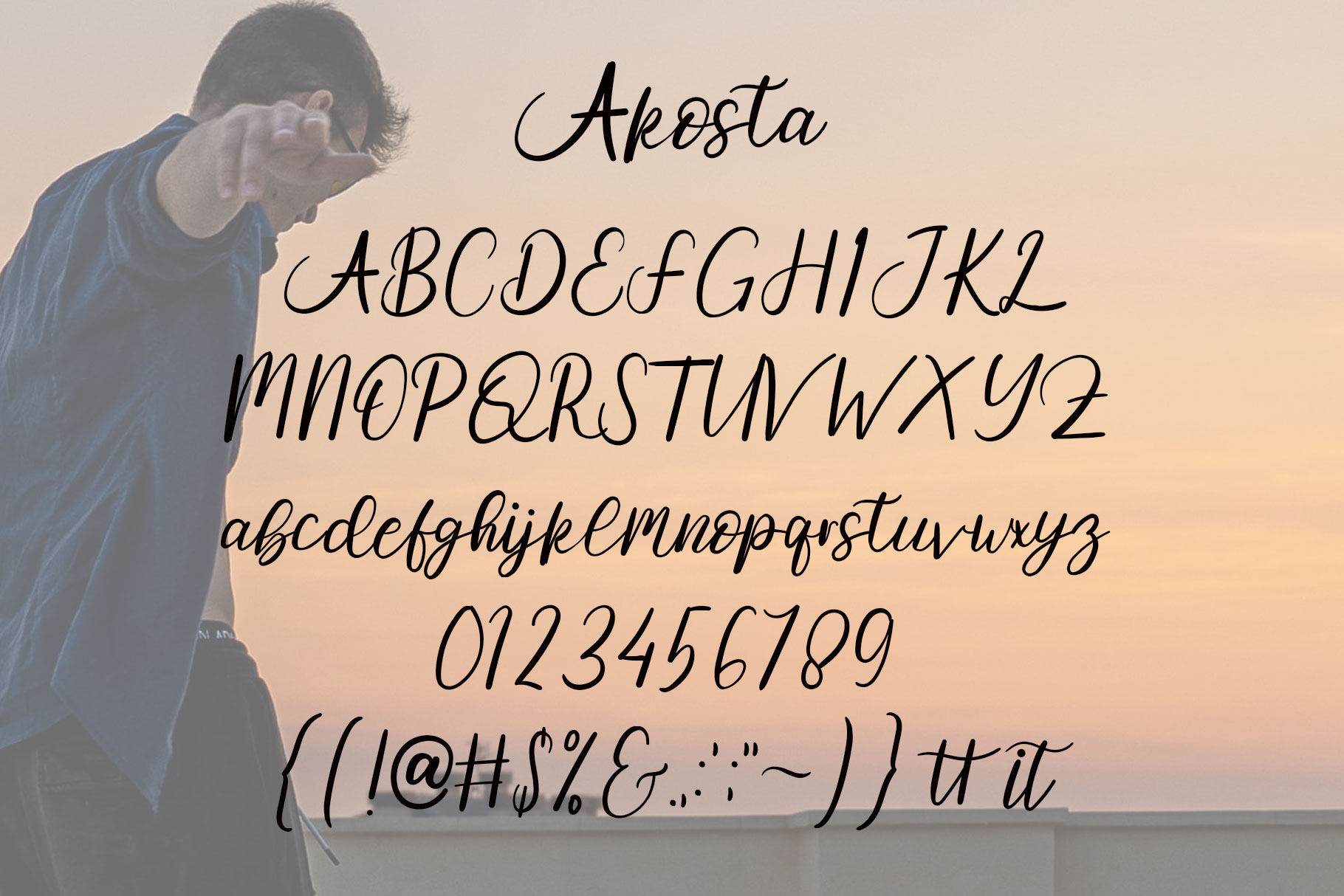 Image with symbols and letters of amazing font Akosta
