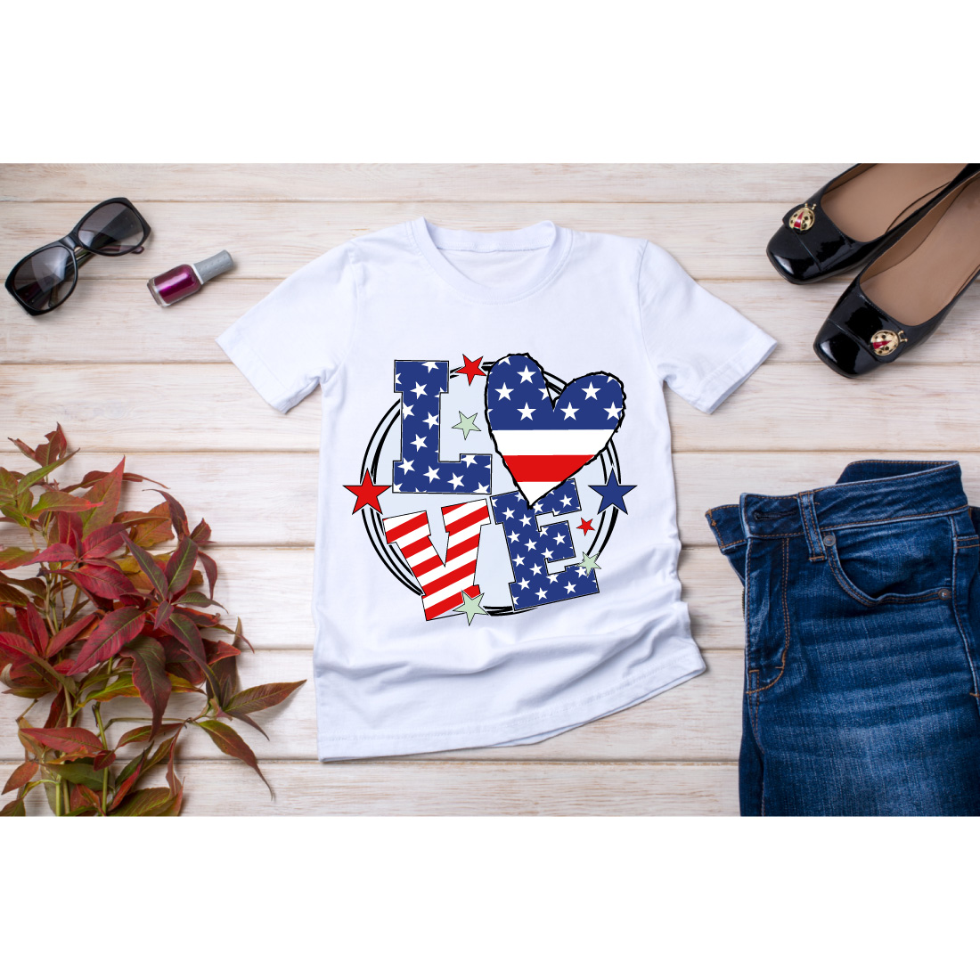 T-shirt American Flag Love Stars Design Preview image.