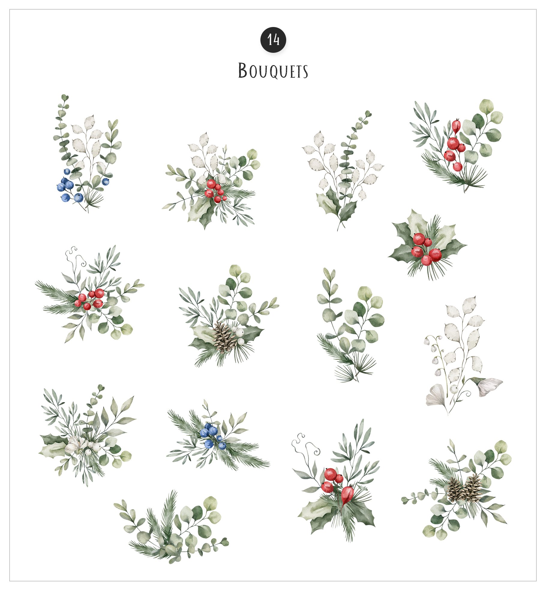 There are 14 bouquets graphics.