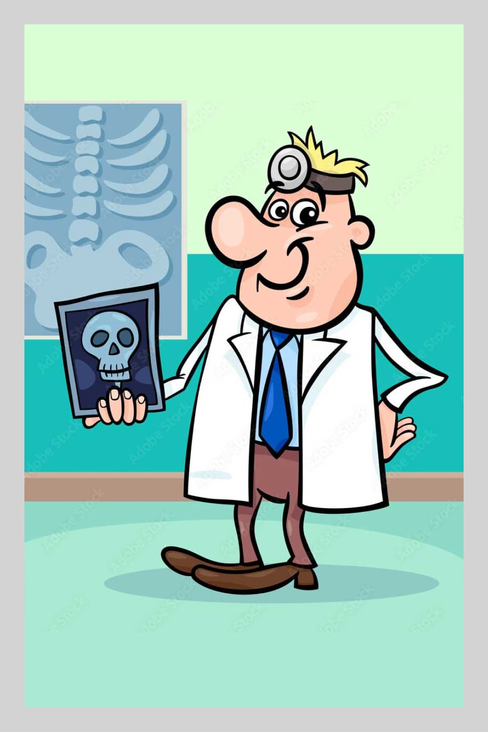 Cartoon doctor illustration with xray.