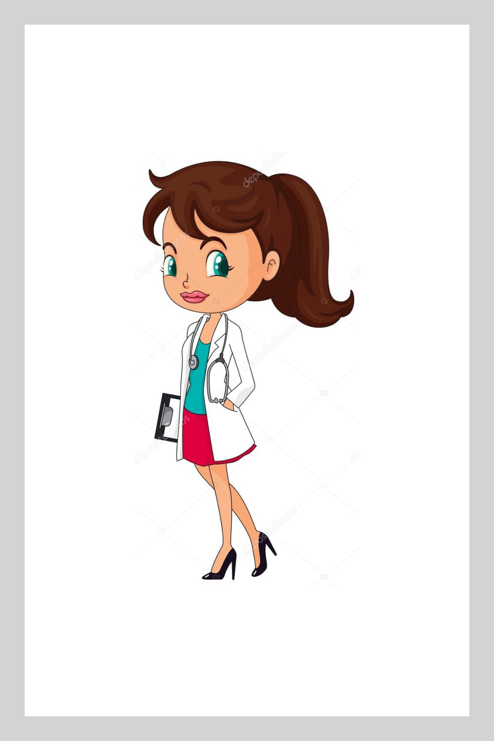 Cartoon young woman doctor.