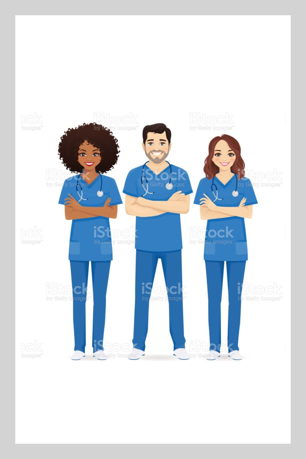 Nurse characters group stock illustration.