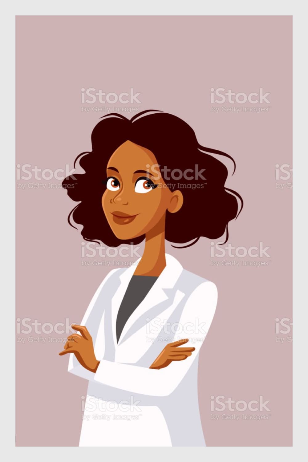 Afro american female doctor with arms crossed vector character stock illustration.