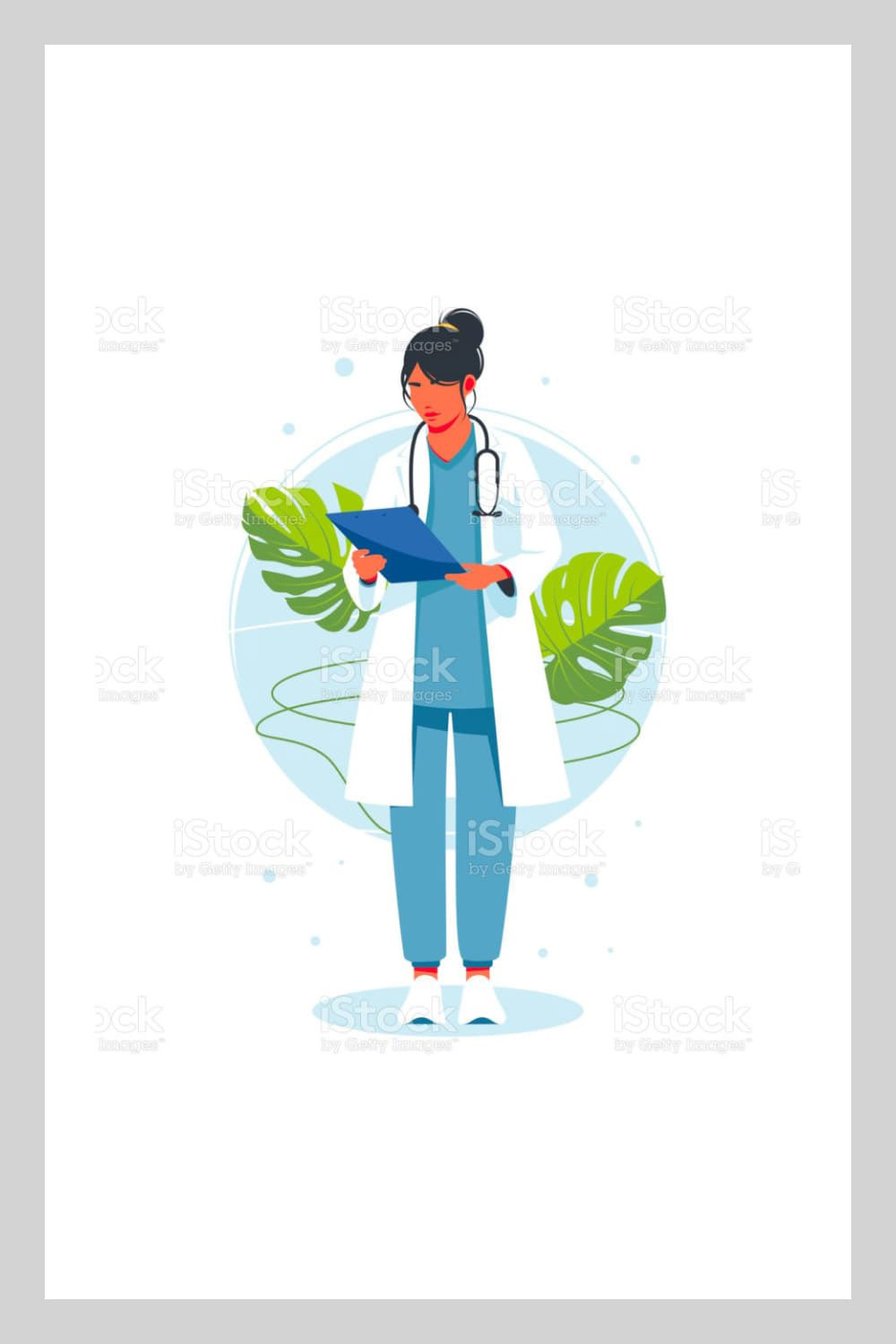 The woman doctor with a stethoscope reviewing, analyzes the treatment report, patient_s condition or laboratory test report. Checklist on health information of diagnosis.