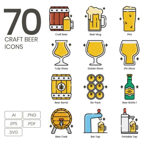 70 Craft Beer Icons - Aesthetics Main Cover.