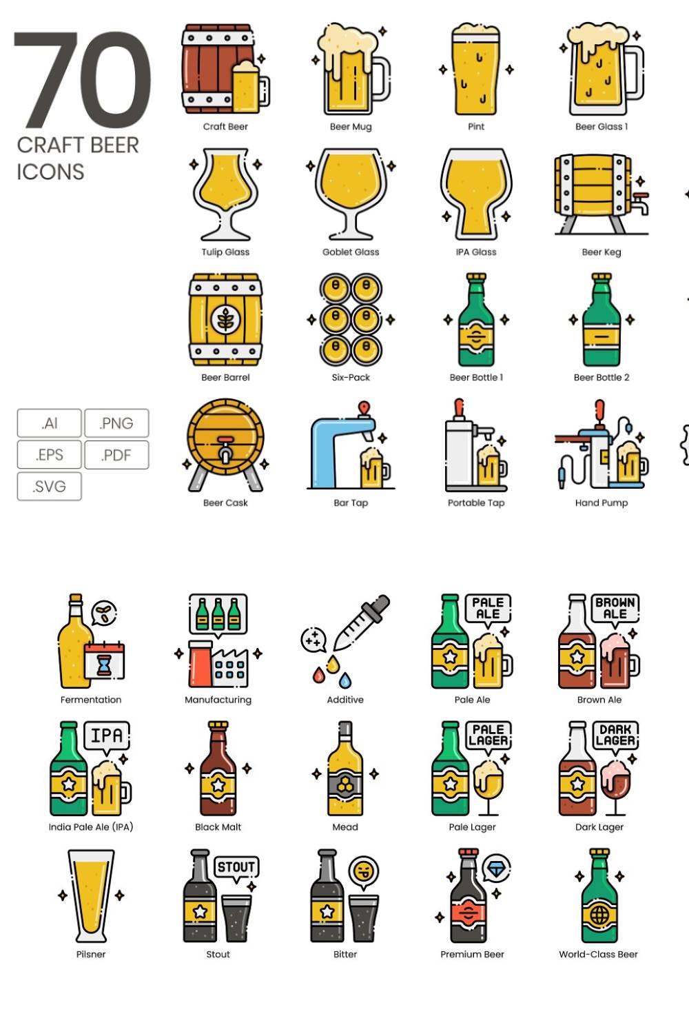 70 Craft Beer Icons - Aesthetics Pinterest Cover.
