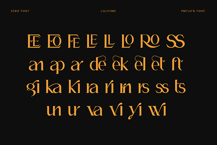 Herosima Modern Serif Font ligature preview.