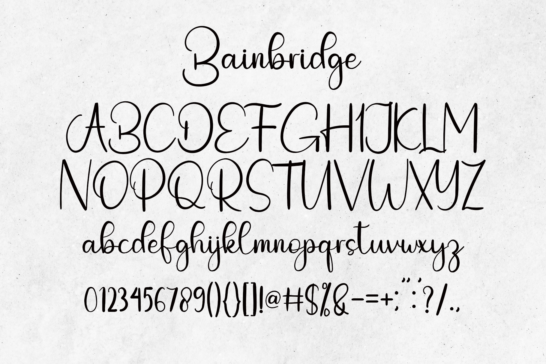 Image with symbols and letters of Bainbridge colorful font