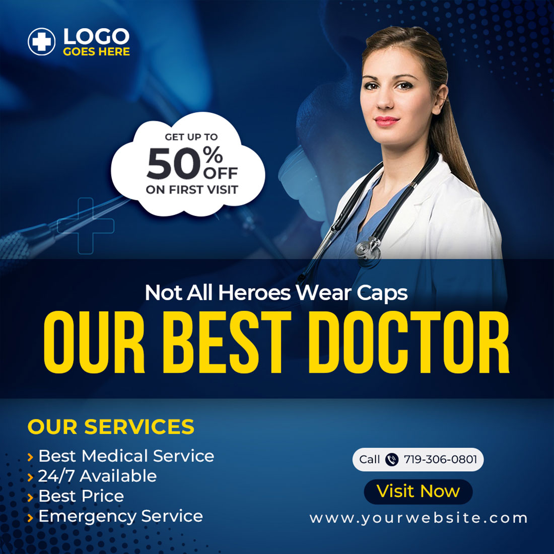 Medical Doctor Social Media PSD Template preview image.