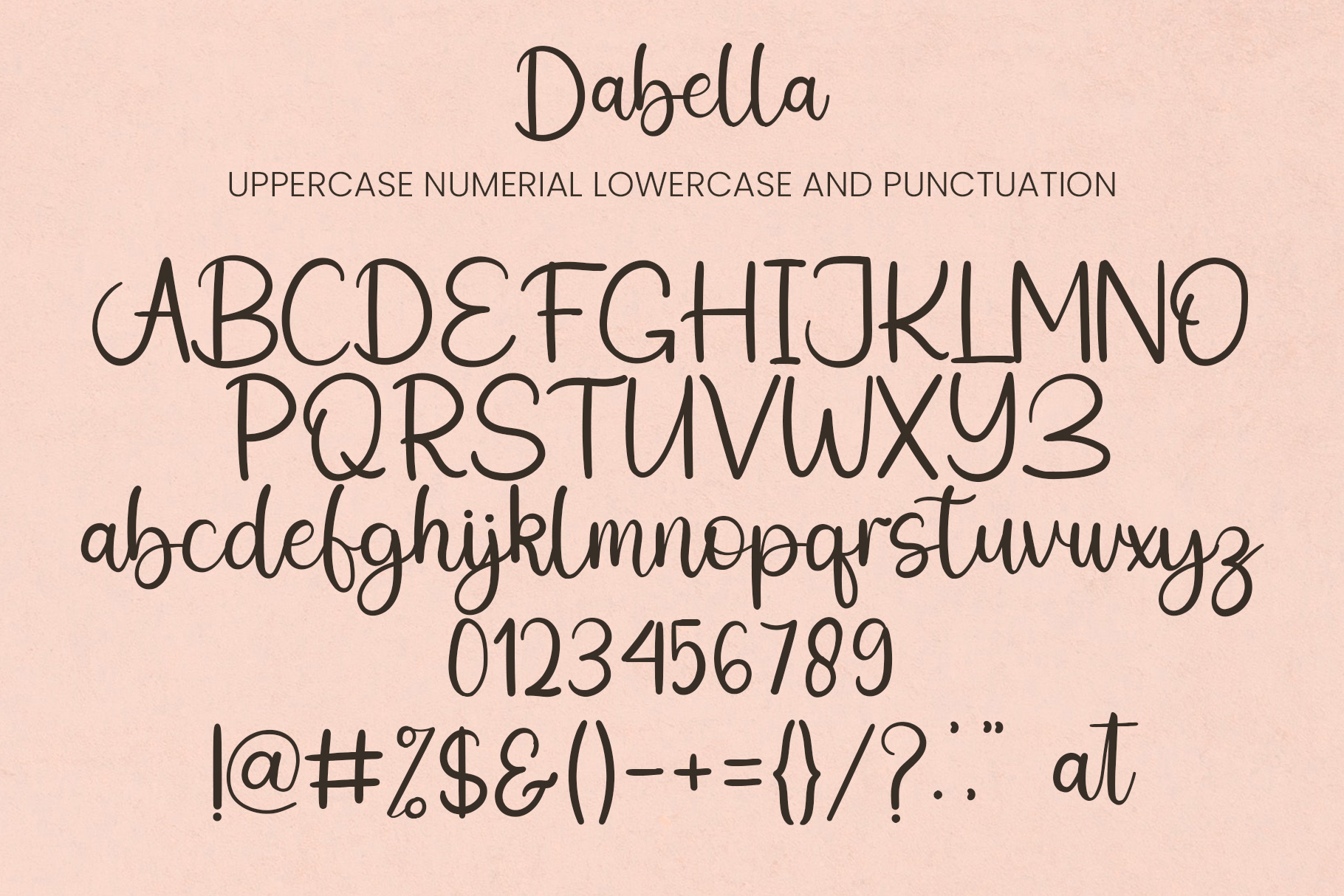 Image with symbols and letters of enchanting font Dabella