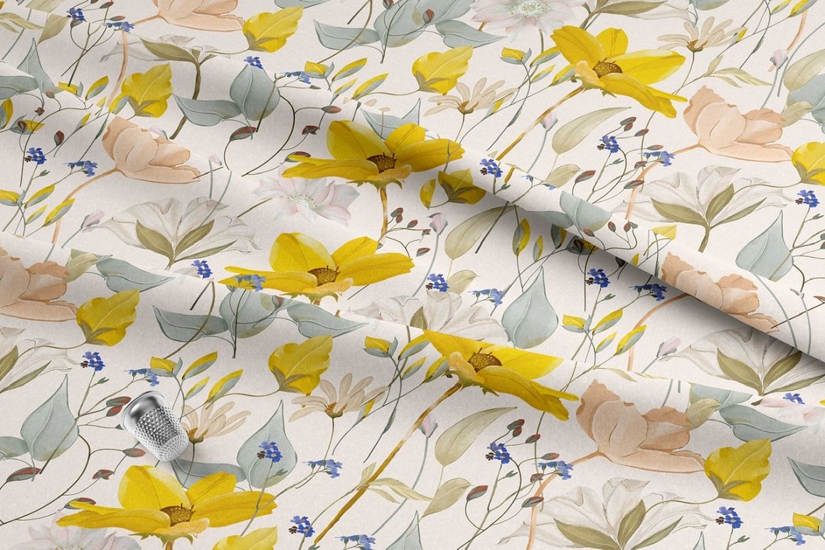 Fabric textile with meadow flowers pattern.