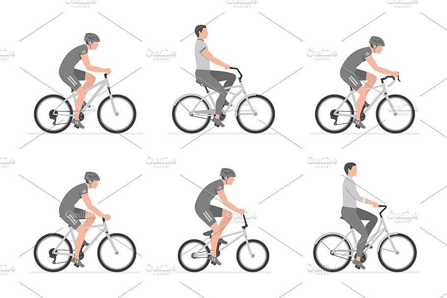 Set Of Men Riding Bicycles image preview.