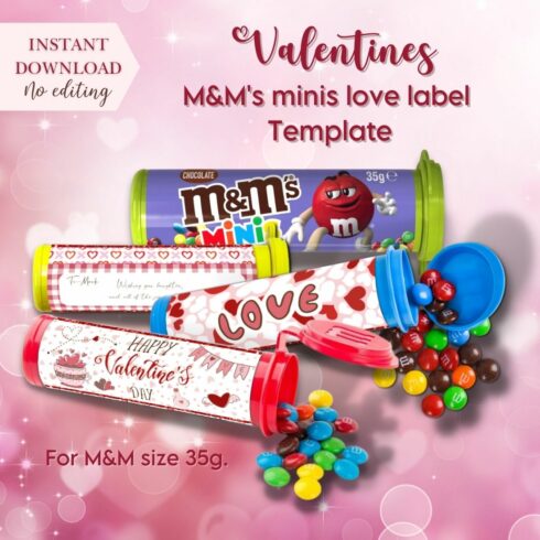 Valentines M&M Minis Love Label Template main cover.