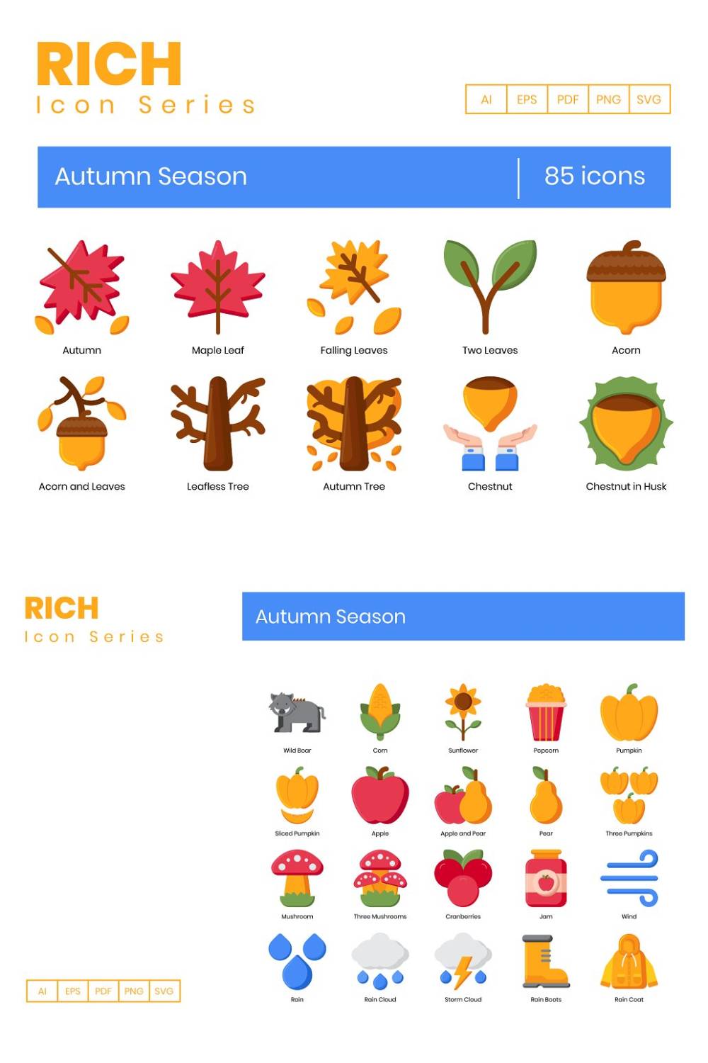 85 Autumn Season Icons | Rich Pinterest Cover.