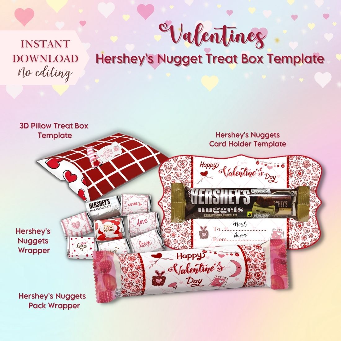 Valentines Hershey's Nugget Treat Box Printable Template cover image.