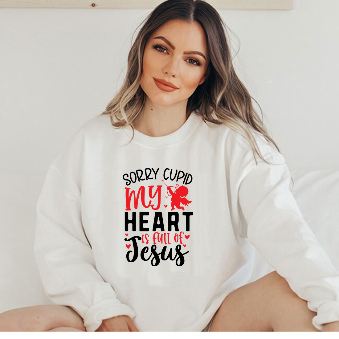T-shirt Sorry Cupid Jesus in My Heart SVG Designs Bundle preview image.