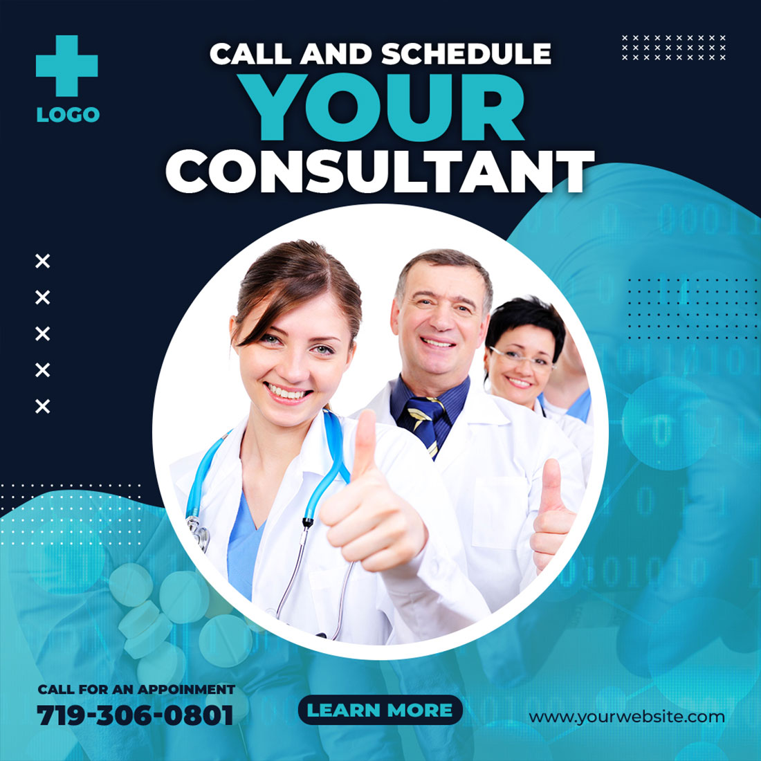 Medical Consultant Social Media PSD Template preview image.