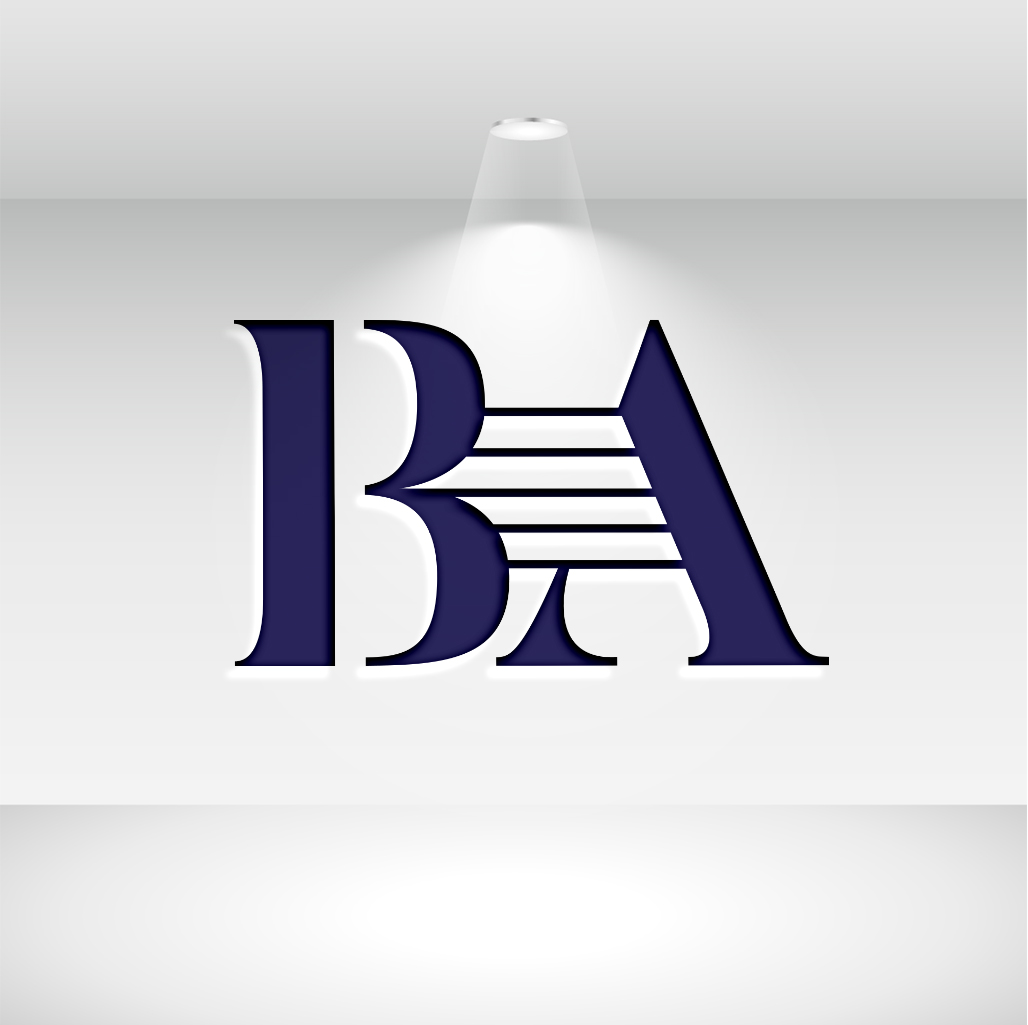 Minimalistic BA Letter Logo Blue Dark and Red Design preview image.