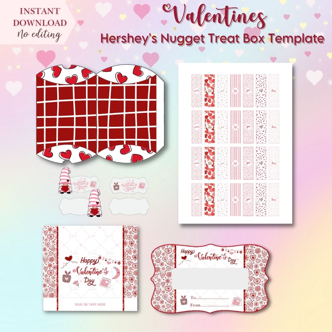 Valentines Wrap Box Printable Template cover image.