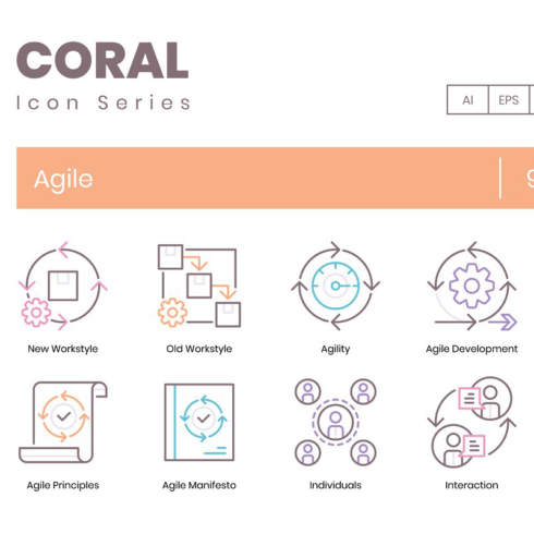 90 agile icons coral series main image preview.