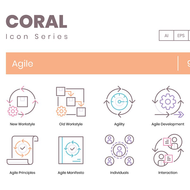 90 agile icons coral series main image preview.