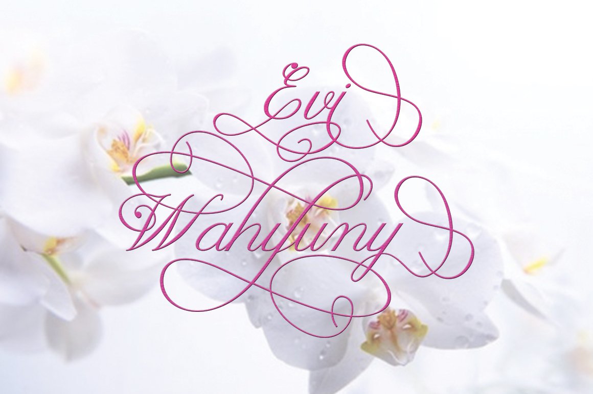 Pink calligraphy lettering on the background of flowers.
