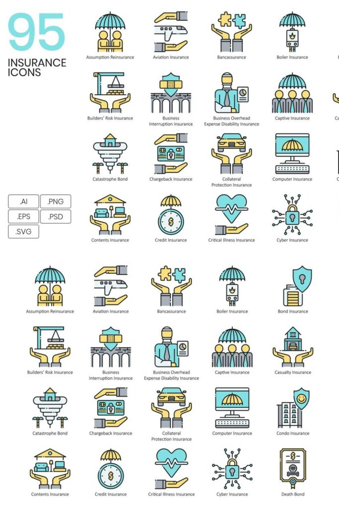 95 Insurance Icons | Aqua – MasterBundles