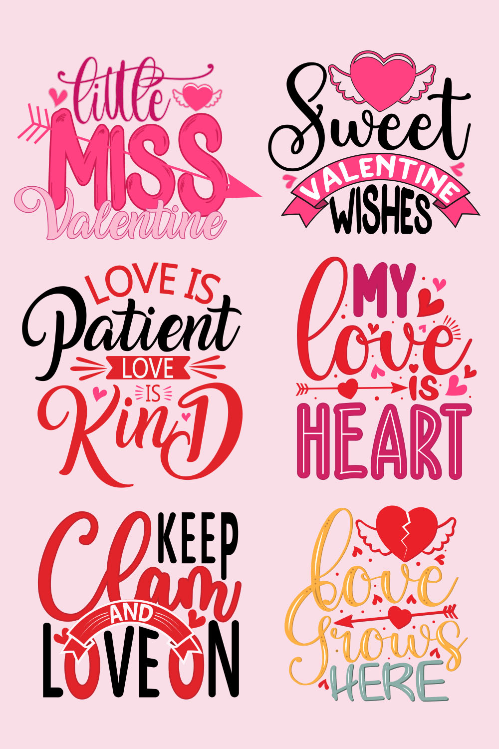 12 Valentine’s Day Typography T shirt Designs Bundle. pinterest preview image.