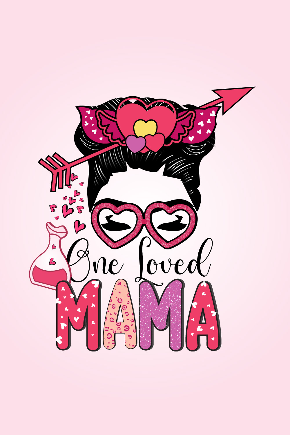 One Loved Mama Valentines Day Typography T shirt Design. pinterest preview image.