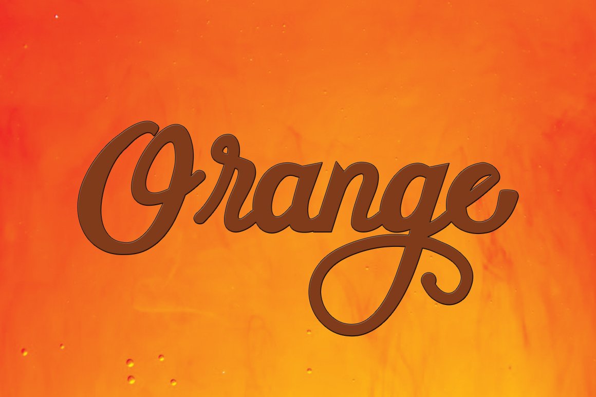 Brown lettering "Orange" in calligraphy font on an orange background.
