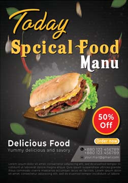Dark food flyer with a burger.