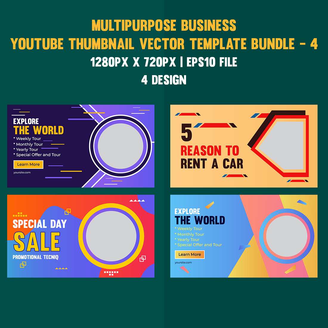 Multipurpose Business Youtube Thumbnail Vector Template Bundle - 4 main cover