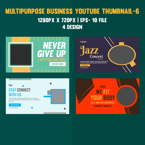 Multipurpose Business Youtube Thumbnail Vector Template Bundle - 6 main cover
