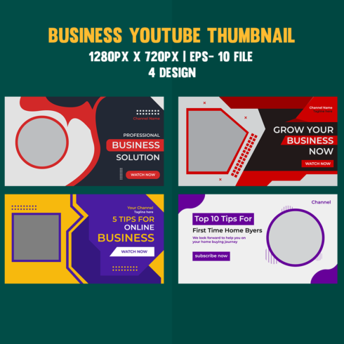 Business Youtube Thumbnail Vector Template Bundle Three main cover