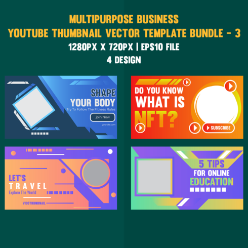 Multipurpose Business Youtube Thumbnail Vector Template Bundle - 3 main cover