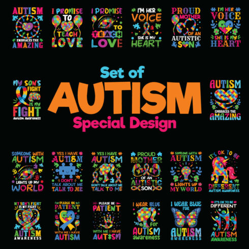 Autism Special T-shirt Design Template cover image.