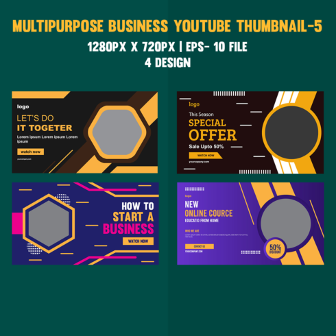 Multipurpose Business Youtube Thumbnail Vector Template Bundle - 5 main cover