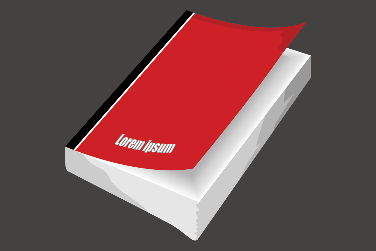 a book with a red cover and many white pages 377