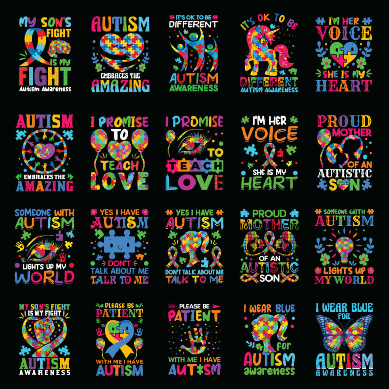 Set of 20 Autism special t-shirt design template - MasterBundles