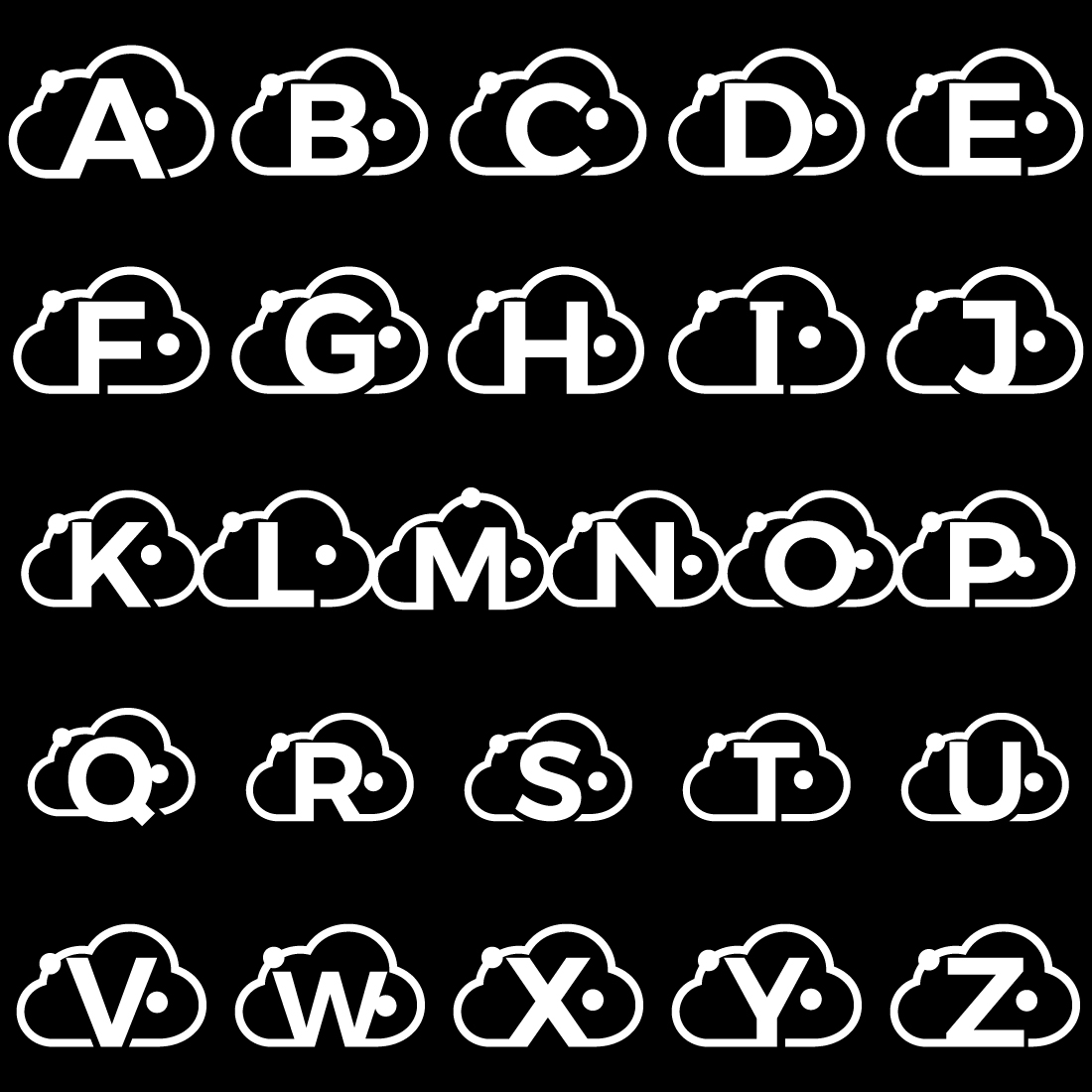 Initial A-Z monogram letter with the cloud. Cloud computing service logo. Cloud technology logo preview image.