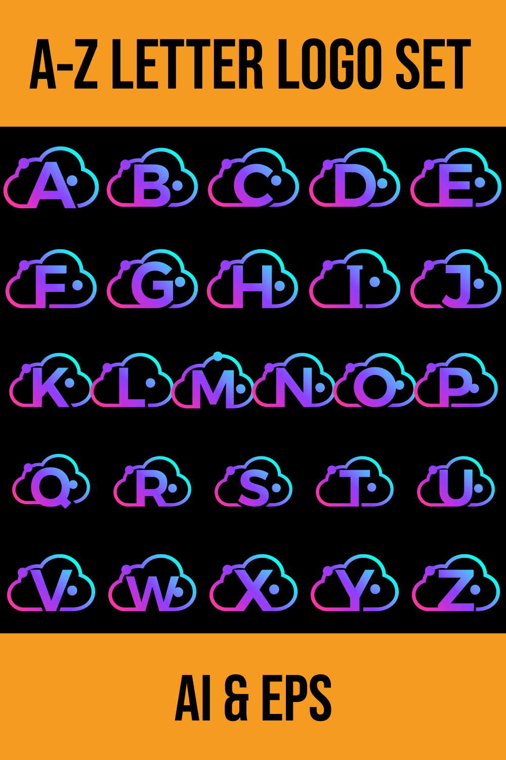 Initial A-Z monogram letter with the cloud. Cloud computing service logo. Cloud technology logo pinterest preview image.