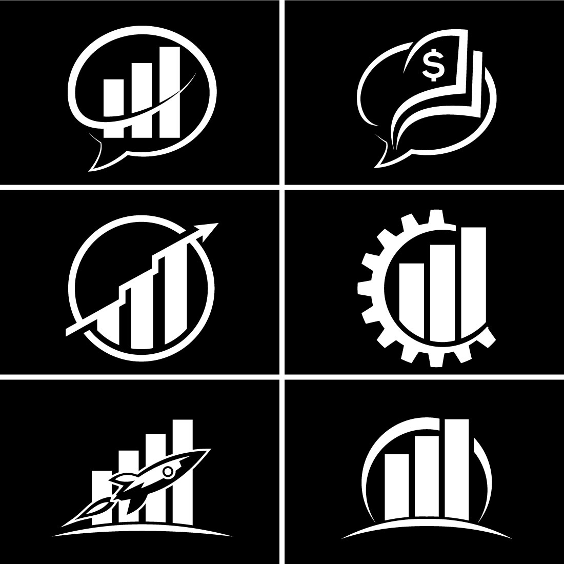 White Finance and Accounting Logo Set with black background.