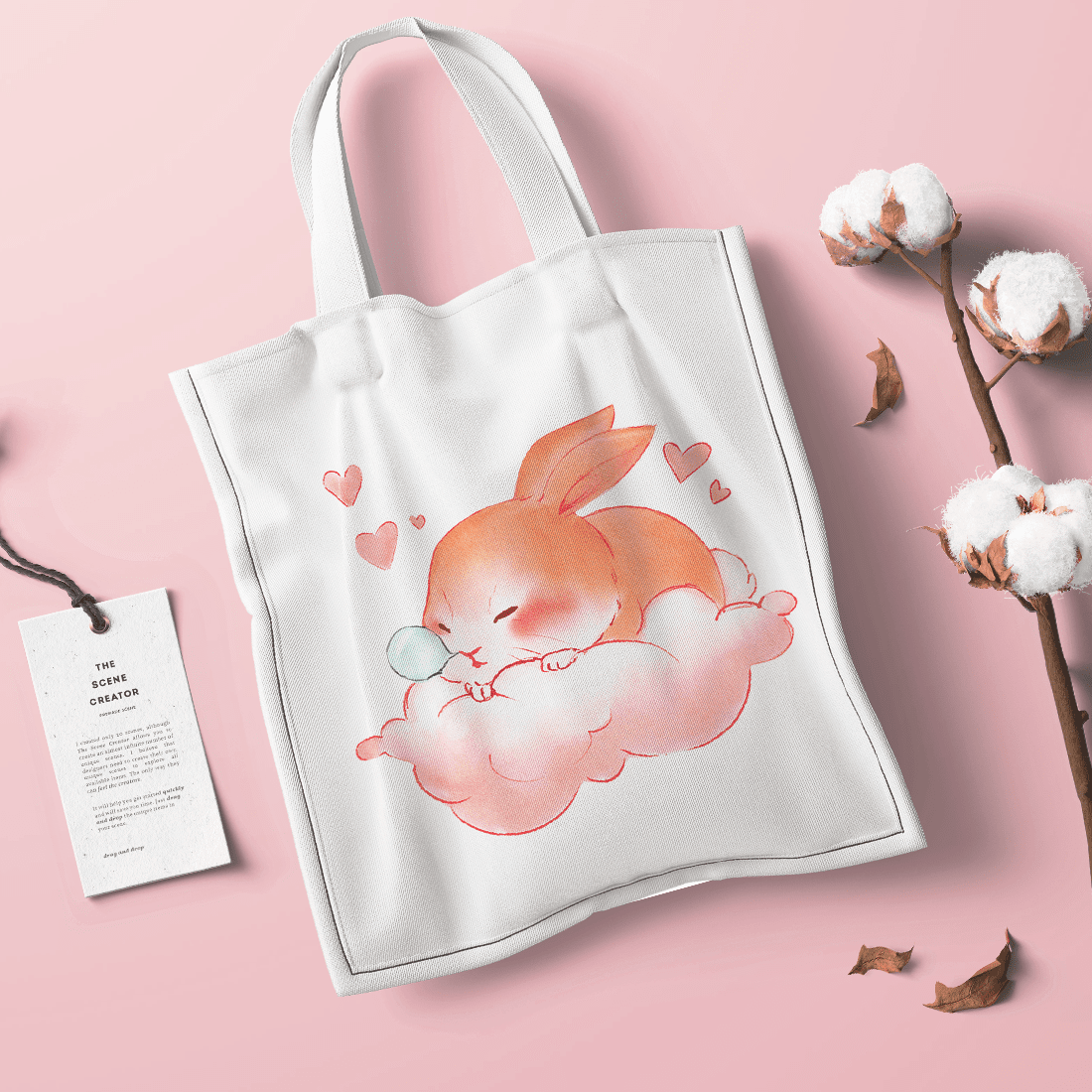 Valentine’s Day Watercolour Cute Bunny bag mockup.