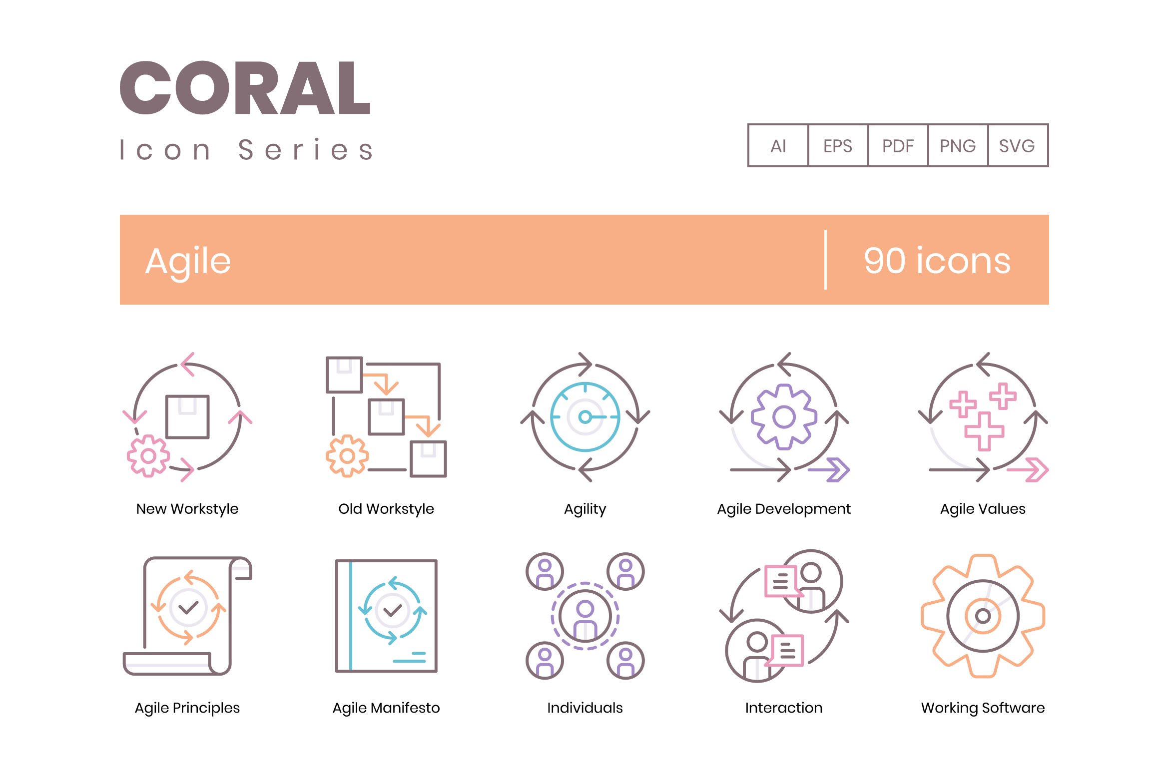 Cover image of 90 Agile Icons | Coral Series.