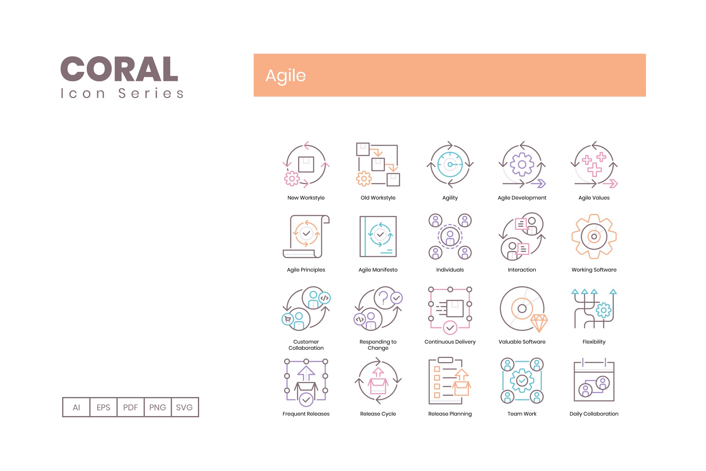 90 Agile Icons | Coral Series preview.