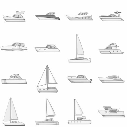 Yachts icons set, monochrome style.