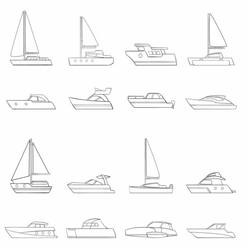 Yachts Icon Set Outline.